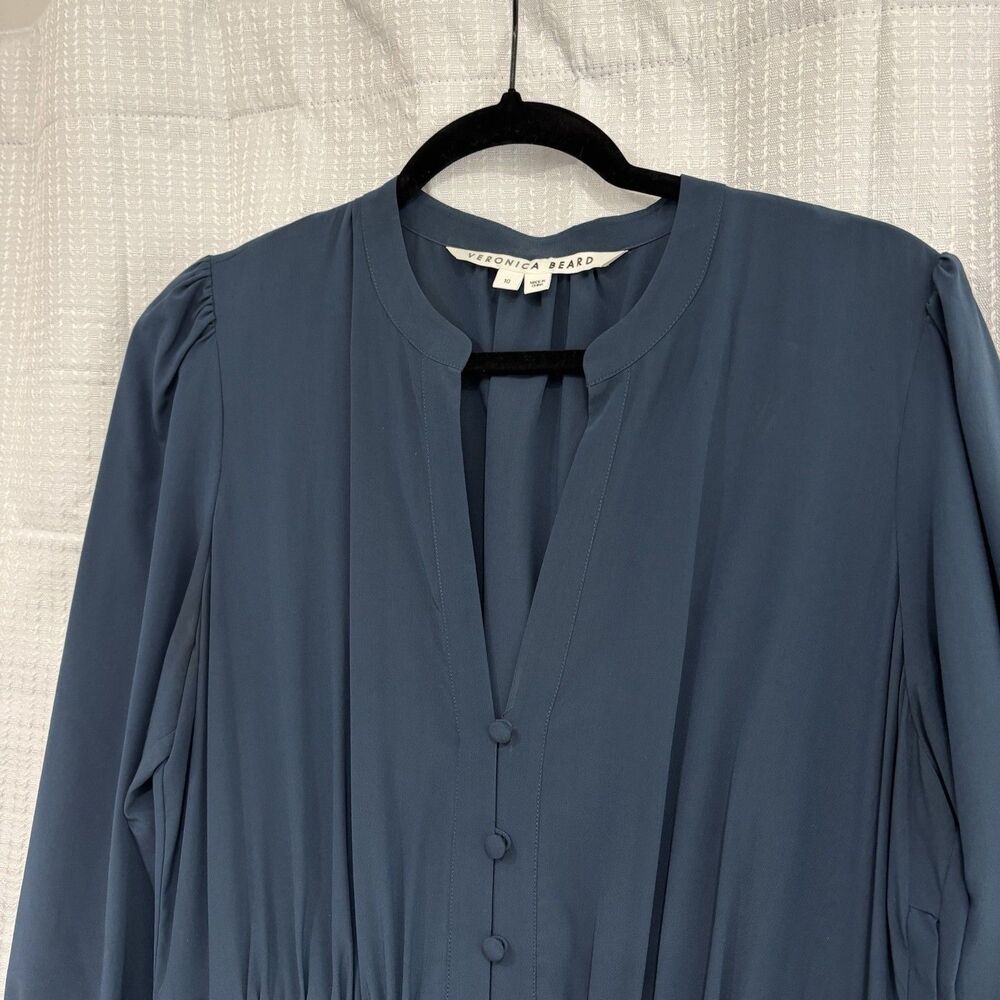 Veronica Beard Dress Womens Size 10 Navy Blue Silk Midi Button Down Formal - Picture 3 of 8
